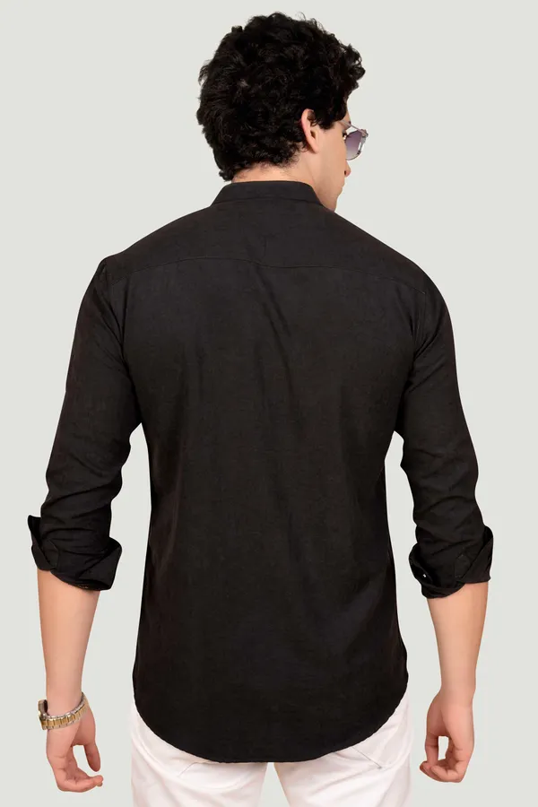 Theo_Black_Suede_Solid_Full_Sleeves_Shirt_for__Men