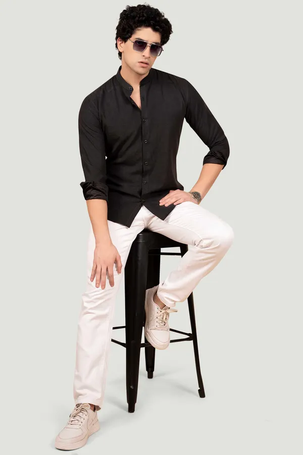 Theo_Black_Suede_Solid_Full_Sleeves_Shirt_for__Men