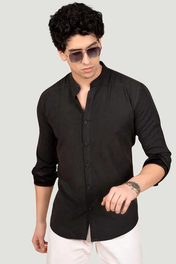 Theo_Black_Suede_Solid_Full_Sleeves_Shirt_for__Men