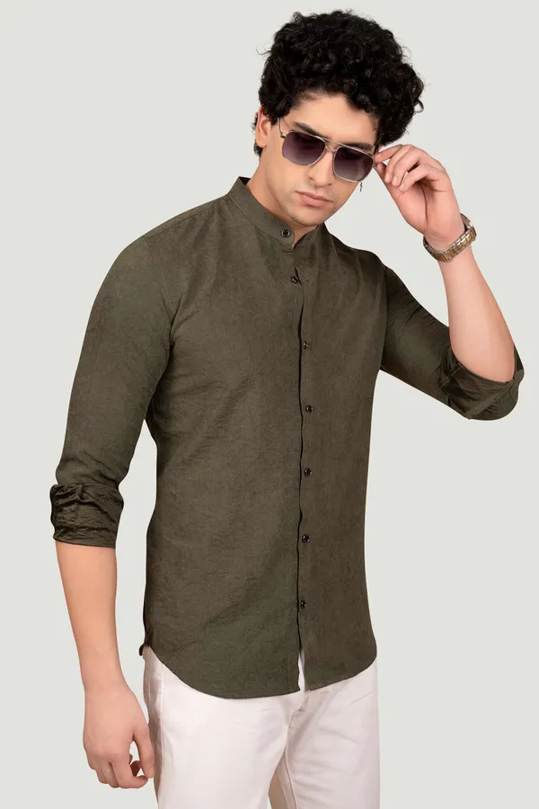 Liam_Green_Suede_Solid_Full_Sleeves_Shirt_for__Men