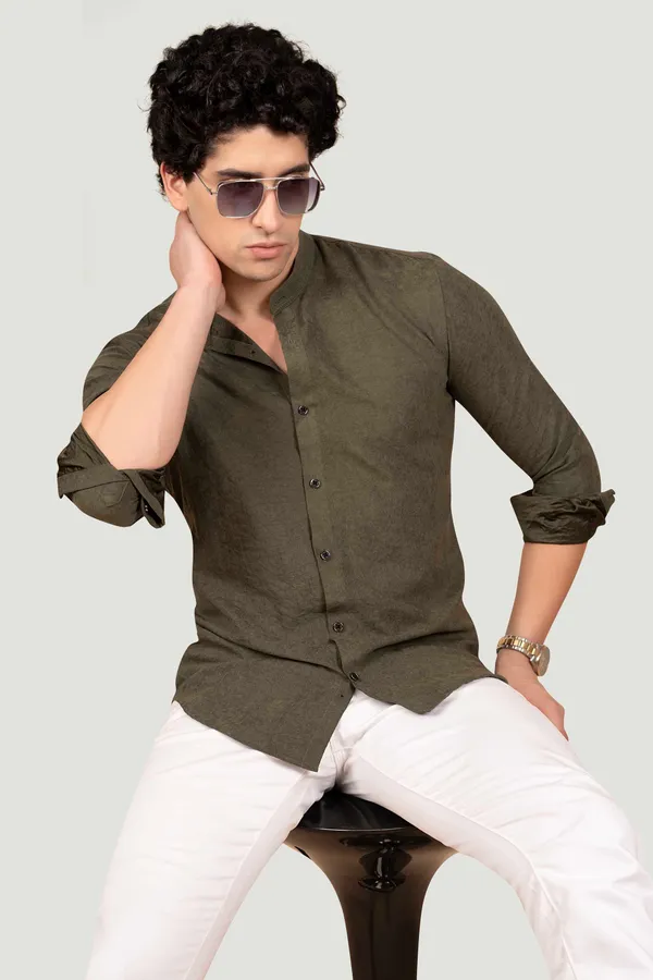 Liam_Green_Suede_Solid_Full_Sleeves_Shirt_for__Men