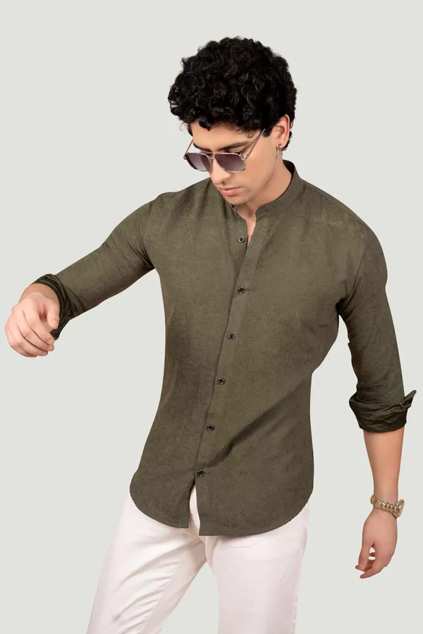 Liam_Green_Suede_Solid_Full_Sleeves_Shirt_for__Men