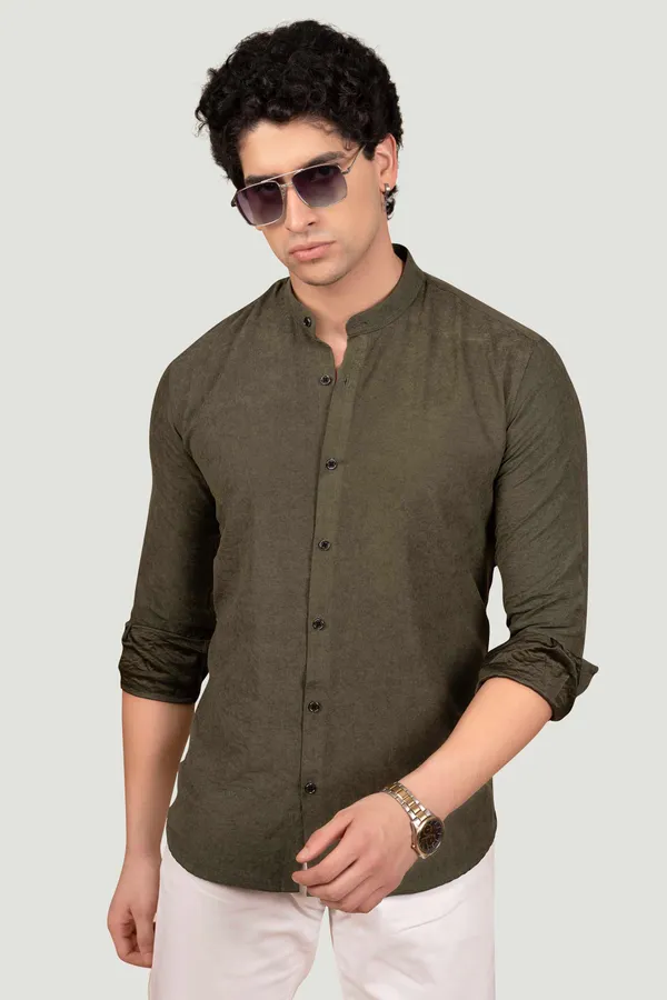 Liam_Green_Suede_Solid_Full_Sleeves_Shirt_for__Men