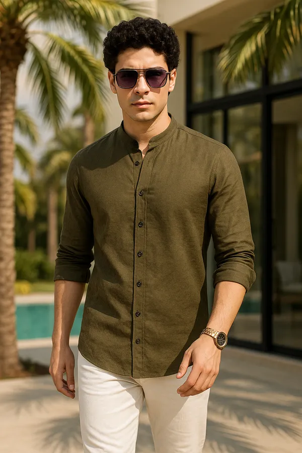 Liam_Green_Suede_Solid_Full_Sleeves_Shirt_for__Men