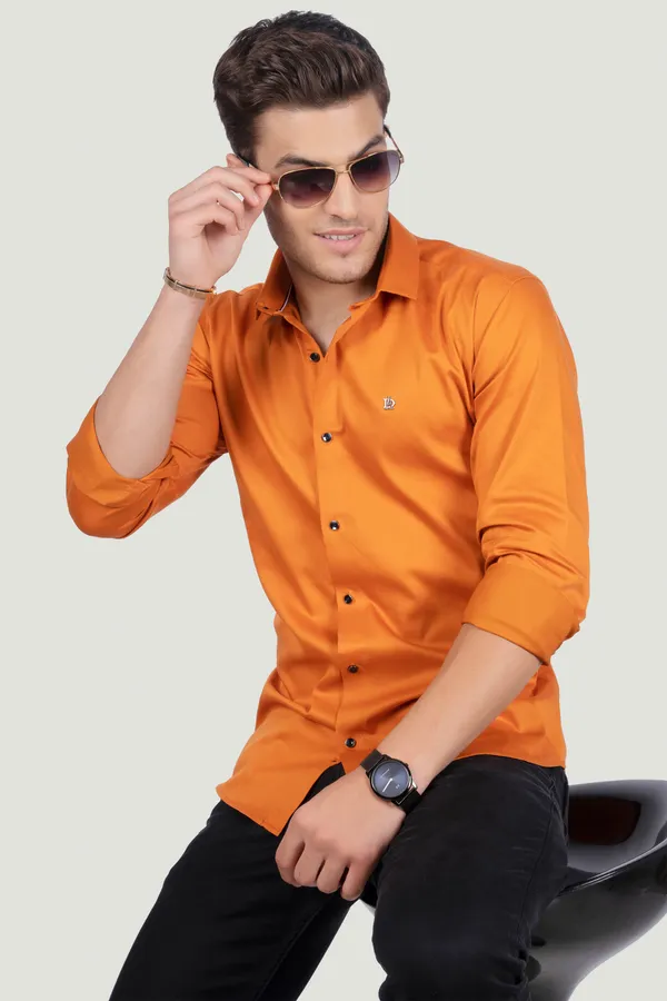 Fiorenzo_Orange_Solid_Full_Sleeves_Shirt_for__Men