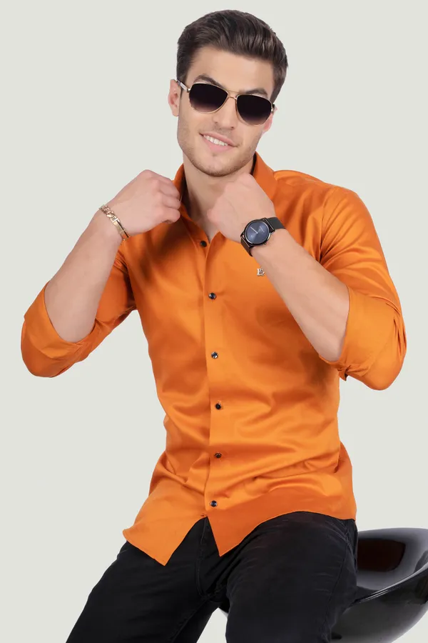 Fiorenzo_Orange_Solid_Full_Sleeves_Shirt_for__Men
