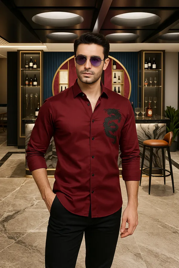 Dragon_Maroon_Cotton_Designer_Shirt