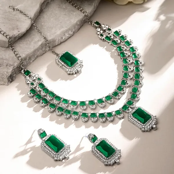 Atasi_International_Double_Layer_Silver_Rhodium_Plated_Green_Emerald_Crystals_Traditional_Kundan_Stylish_Necklace_Set_Jewellery_Set_With_Earrings_Maangtikka_5941rdg