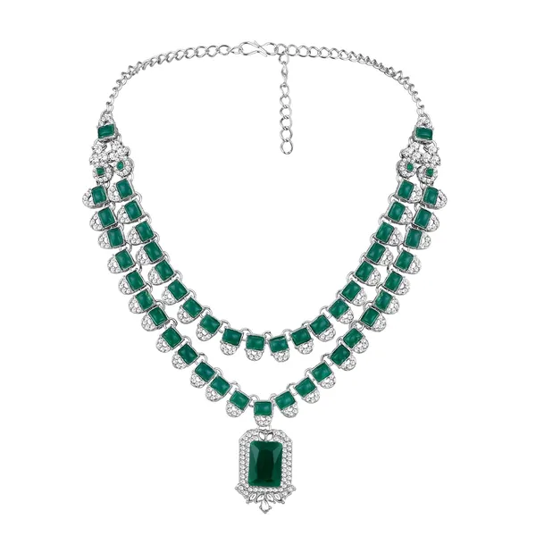 Atasi_International_Double_Layer_Silver_Rhodium_Plated_Green_Emerald_Crystals_Traditional_Kundan_Stylish_Necklace_Set_Jewellery_Set_With_Earrings_Maangtikka_5941rdg