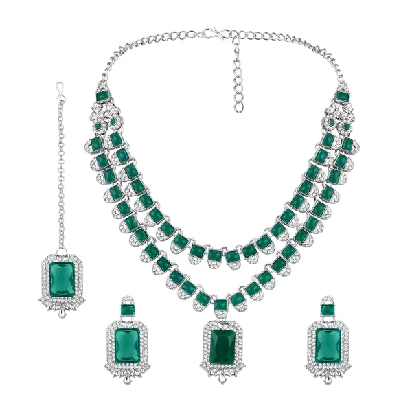 Atasi_International_Double_Layer_Silver_Rhodium_Plated_Green_Emerald_Crystals_Traditional_Kundan_Stylish_Necklace_Set_Jewellery_Set_With_Earrings_Maangtikka_5941rdg
