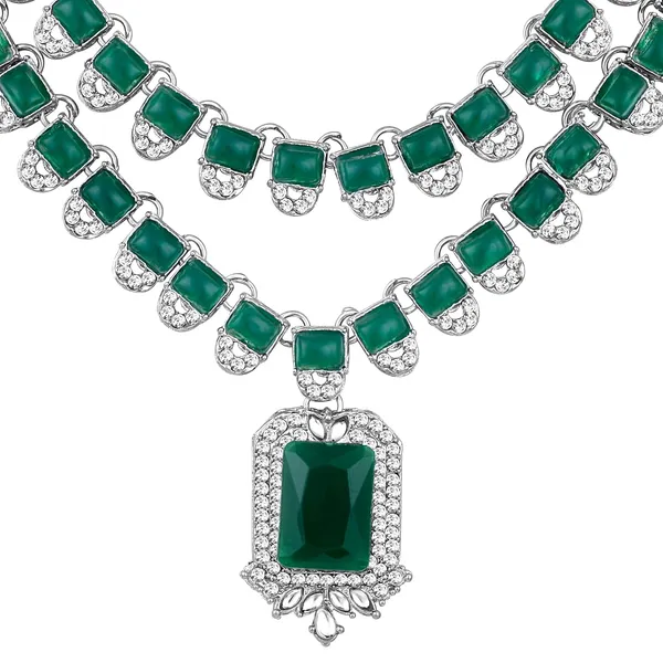 Atasi_International_Double_Layer_Silver_Rhodium_Plated_Green_Emerald_Crystals_Traditional_Kundan_Stylish_Necklace_Set_Jewellery_Set_With_Earrings_Maangtikka_5941rdg