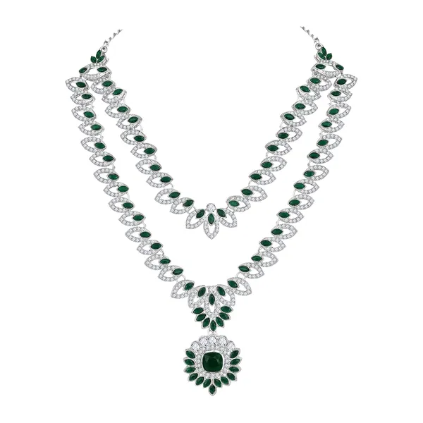 Atasi_International_Ad_Diamond_Celebrity_Style_Silver_Plated_Dark_Green_Crystals_Necklace_With_Earrings_And_Maang_Tika_Jewellery_Set_For_Women_Suited_For_Party_Wedding_Engagement_Rdg6226