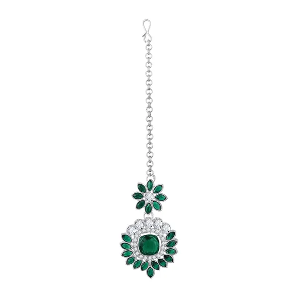 Atasi_International_Ad_Diamond_Celebrity_Style_Silver_Plated_Dark_Green_Crystals_Necklace_With_Earrings_And_Maang_Tika_Jewellery_Set_For_Women_Suited_For_Party_Wedding_Engagement_Rdg6226