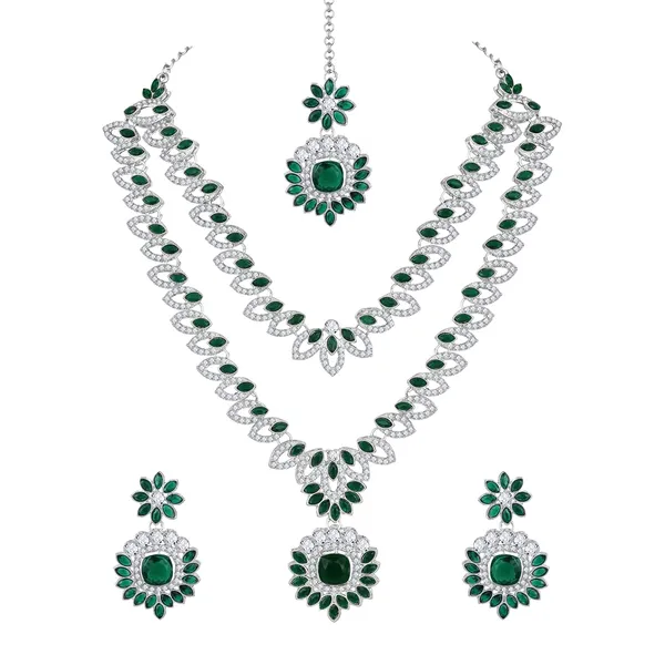 Atasi_International_Ad_Diamond_Celebrity_Style_Silver_Plated_Dark_Green_Crystals_Necklace_With_Earrings_And_Maang_Tika_Jewellery_Set_For_Women_Suited_For_Party_Wedding_Engagement_Rdg6226