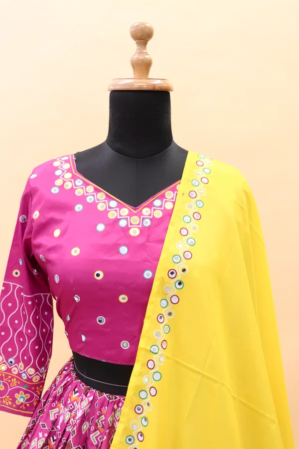 Purple_Dola_Silk_Lehenga_Choli_With_Mirror_Work_And_Attached_Yellow_Dupatta
