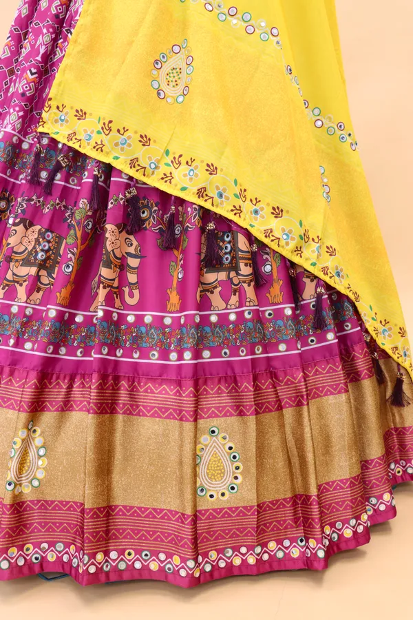Purple_Dola_Silk_Lehenga_Choli_With_Mirror_Work_And_Attached_Yellow_Dupatta