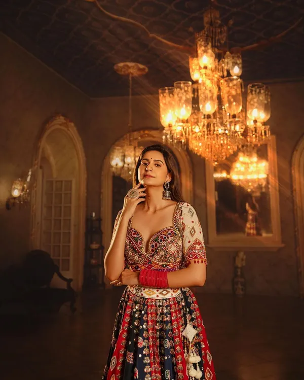 Choli_And_Lehenga_Multi_Colour_Butter_Silk_Fabric_Dola_Silk_Lehenga_Choli_With_Mirror_Work_And_Attached_Pink_Dupatta