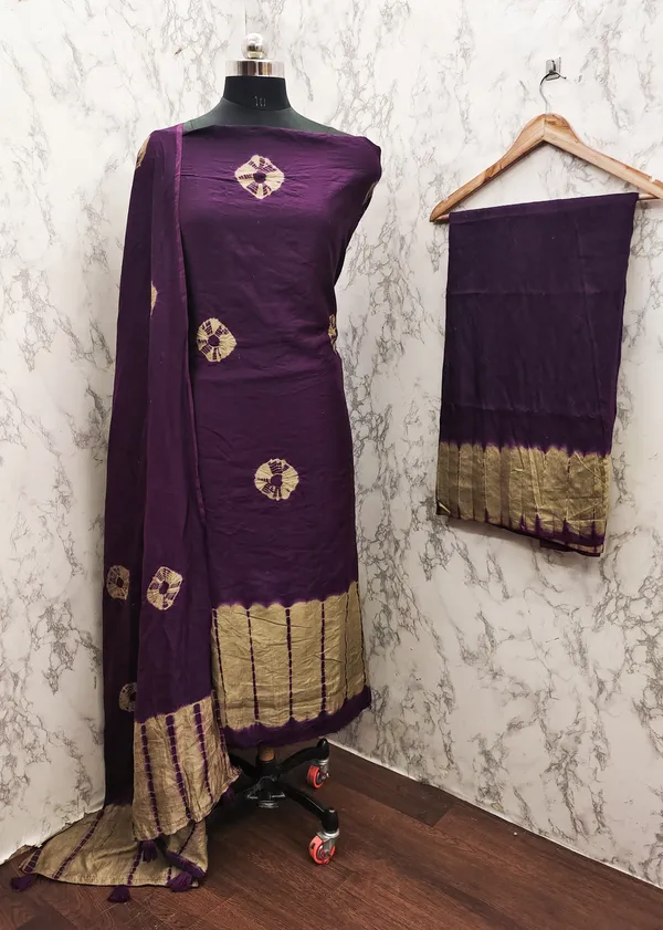 Unstitched_Shibori_Bandhani_Chanderi_Cotton_Dress_Material_With_4.50_Meter_Top_And_Bottom_With_2.15_Meter_Dupatta