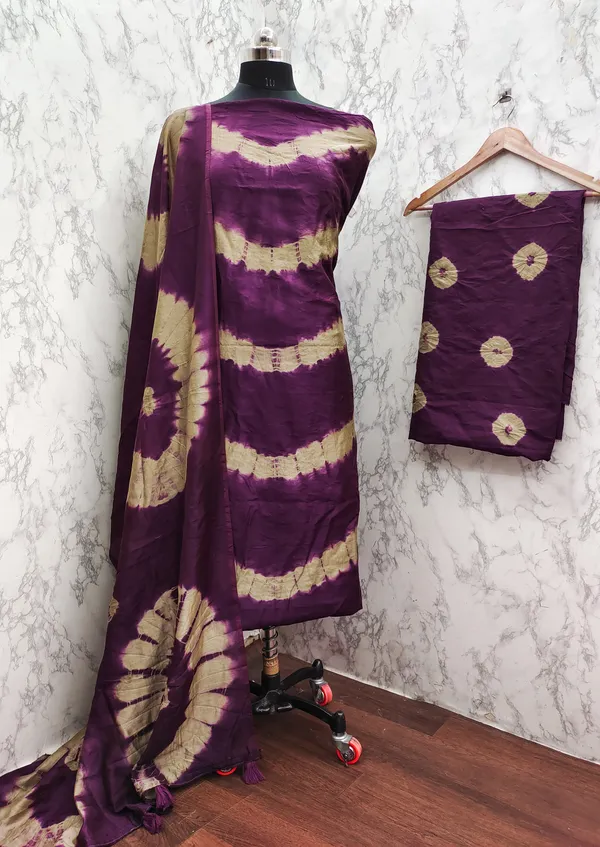 Unstitched_Shibori_Bandhani_Chanderi_Cotton_Dress_Material_With_4.50_Meter_Top_And_Bottom_With_2.15_Meter_Dupatta