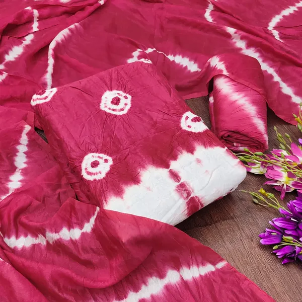 Unstitched_Shibori_Bandhani_Chanderi_Cotton_Dress_Material_With_4.50_Meter_Top_And_Bottom_With_2.25_Meter_Dupatta
