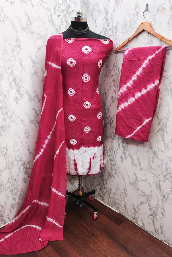 Unstitched_Shibori_Bandhani_Chanderi_Cotton_Dress_Material_With_4.50_Meter_Top_And_Bottom_With_2.25_Meter_Dupatta