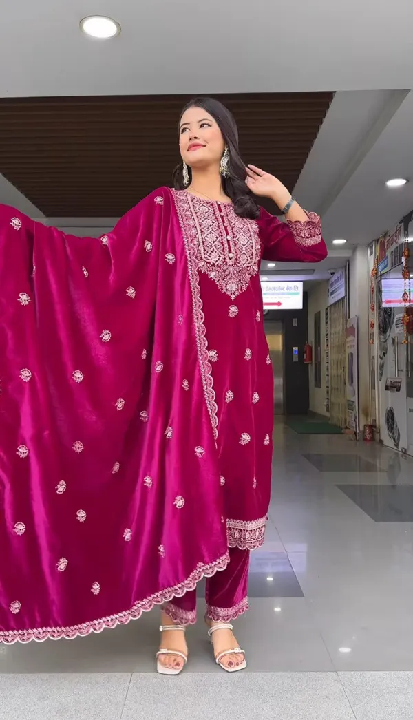 Fully_Stitched_Designer_Party_Wear_Look_Heavy_Viscose_Velvet_Top-Dupatta_And_Plazza_Pair_With_Embroidery_Work