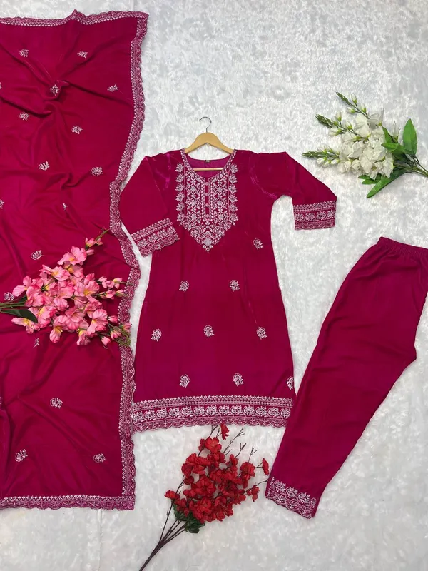 Fully_Stitched_Designer_Party_Wear_Look_Heavy_Viscose_Velvet_Top-Dupatta_And_Plazza_Pair_With_Embroidery_Work