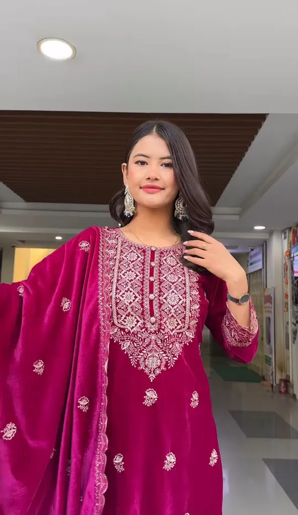 Fully_Stitched_Designer_Party_Wear_Look_Heavy_Viscose_Velvet_Top-Dupatta_And_Plazza_Pair_With_Embroidery_Work