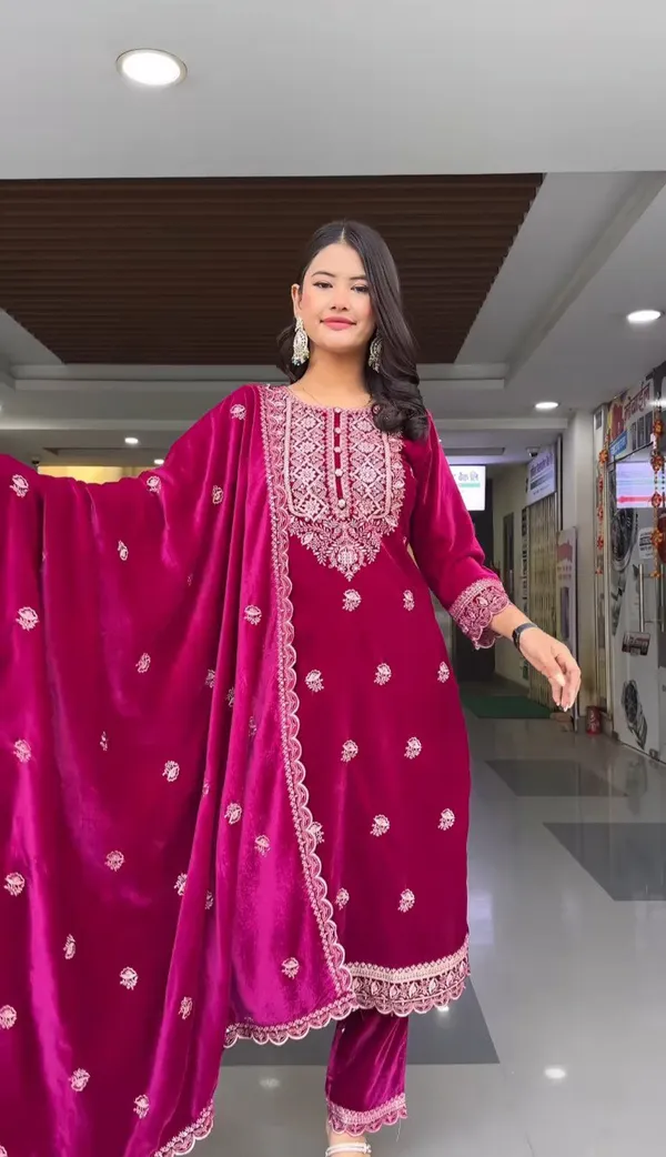 Fully_Stitched_Designer_Party_Wear_Look_Heavy_Viscose_Velvet_Top-Dupatta_And_Plazza_Pair_With_Embroidery_Work