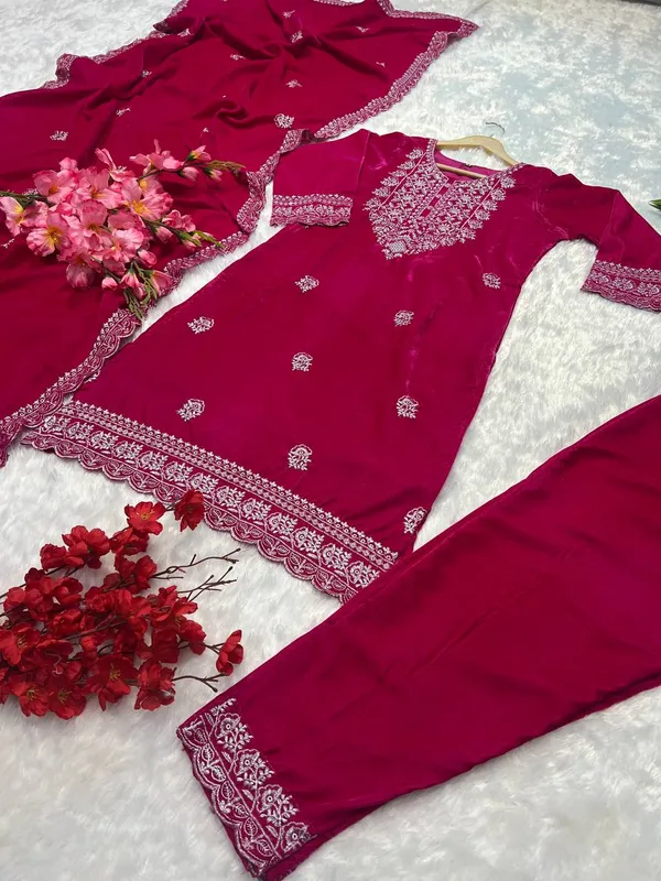 Fully_Stitched_Designer_Party_Wear_Look_Heavy_Viscose_Velvet_Top-Dupatta_And_Plazza_Pair_With_Embroidery_Work