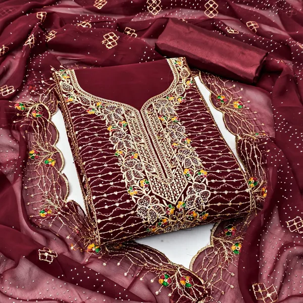 Unstitched_Georgette_Embroidery_Multi_Sequence_Work_Dress_Material_For_Her_With_4.10_Meter_Top_And_Bottom_With_1.50_Meter_Inner_And_2.10_Meter_Dupatta