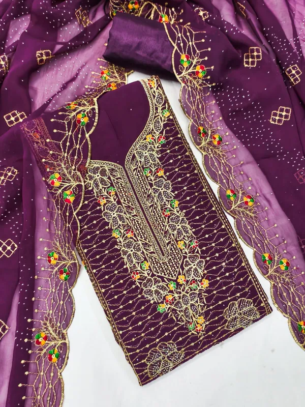 Unstitched_Georgette_Embroidery_Multi_Sequence_Work_Dress_Material_For_Her_With_4.10_Meter_Top_And_Bottom_With_1.50_Meter_Inner_And_2.10_Meter_Dupatta