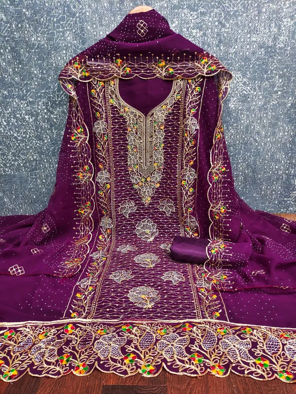 Unstitched_Georgette_Embroidery_Multi_Sequence_Work_Dress_Material_For_Her_With_4.10_Meter_Top_And_Bottom_With_1.50_Meter_Inner_And_2.10_Meter_Dupatta