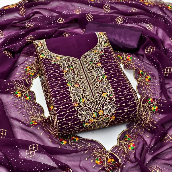 Unstitched_Georgette_Embroidery_Multi_Sequence_Work_Dress_Material_For_Her_With_4.10_Meter_Top_And_Bottom_With_1.50_Meter_Inner_And_2.10_Meter_Dupatta