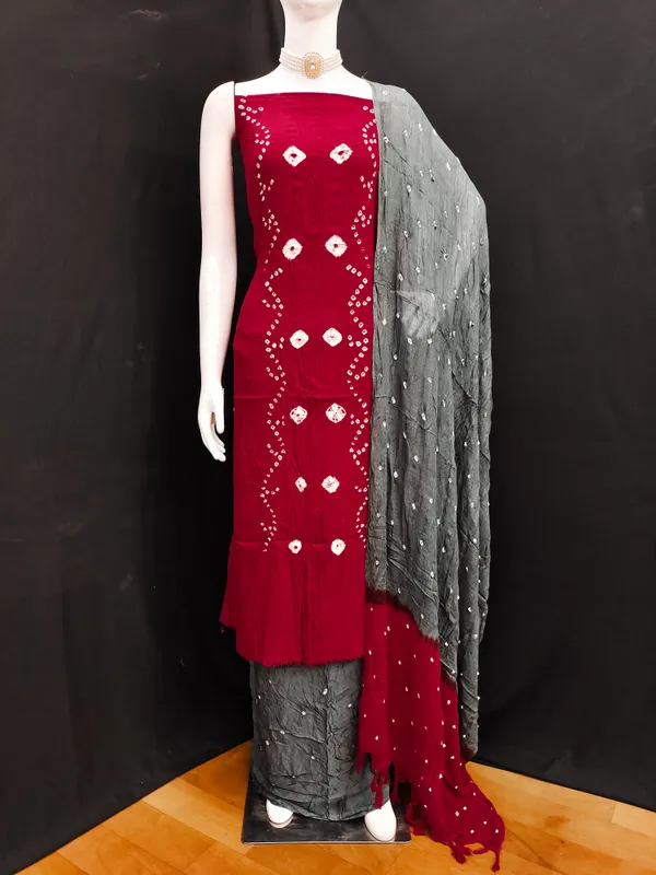 Unstitched_Suit_Dress_Material_|_Janki_Pure_Rayon_Hand_Bandhej_Bandhani_|_Premium_Unstitched_Suit_Material_For_Her_|_4.50_Meter_Top_&_Bottom_With_2_Meter_Dupatta