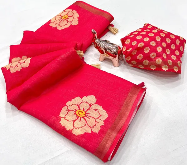 Kalamkari_Patola__Pure_Linen_Saree_And_Batin_Blouse_-_Gajari_Pink