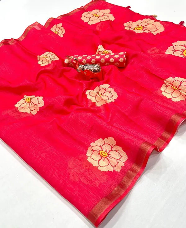 Kalamkari_Patola__Pure_Linen_Saree_And_Batin_Blouse_-_Gajari_Pink