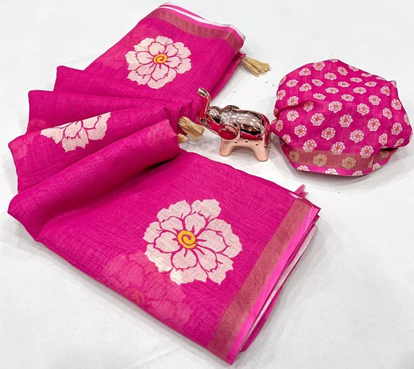 Kalamkari_Patola__Pure_Linen_Saree_And_Batin_Blouse_-_Gajari_Pink