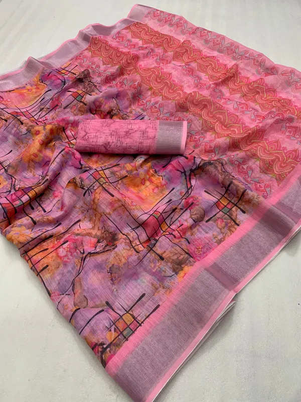 Kalamkari_Patola__Pure_Linen_Saree_And_Batin_Blouse_-_Gajari_Pink