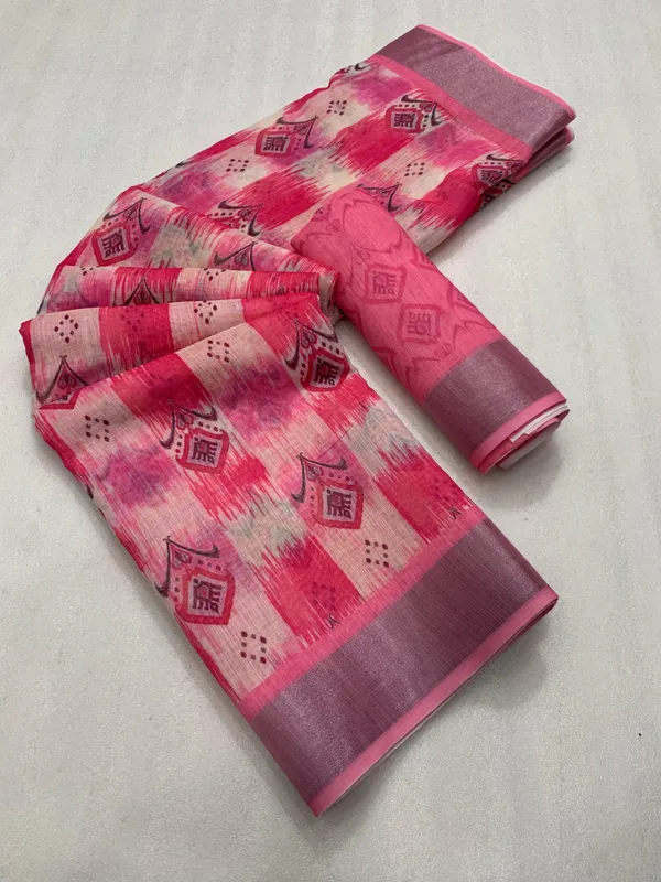 Kalamkari_Patola__Pure_Linen_Saree_And_Batin_Blouse_-_Gajari_Pink