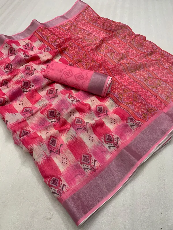Kalamkari_Patola__Pure_Linen_Saree_And_Batin_Blouse_-_Gajari_Pink