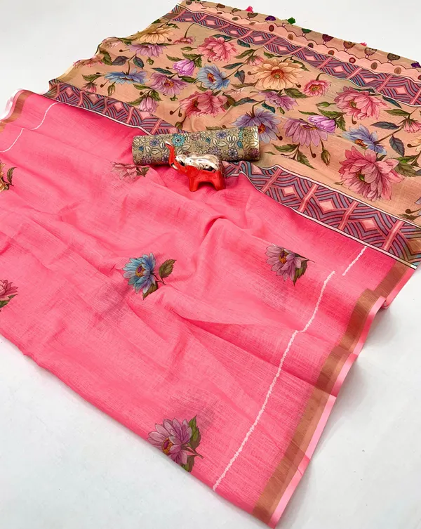 Kalamkari_Patola__Pure_Linen_Saree_And_Batin_Blouse_-_Gajari_Pink