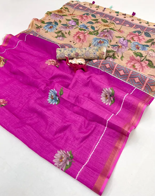 Kalamkari_Patola__Pure_Linen_Saree_And_Batin_Blouse_-_Gajari_Pink