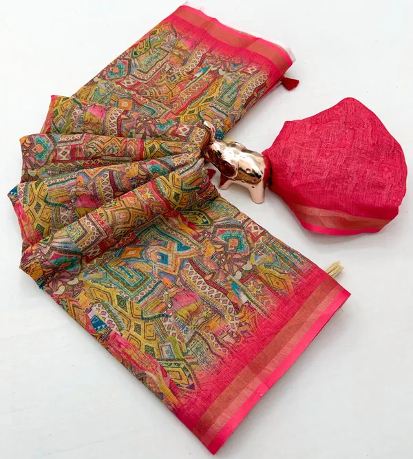 Kalamkari_Patola__Pure_Linen_Saree_And_Batin_Blouse_-_Gajari_Pink