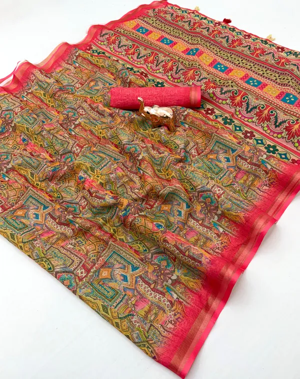 Kalamkari_Patola__Pure_Linen_Saree_And_Batin_Blouse_-_Gajari_Pink