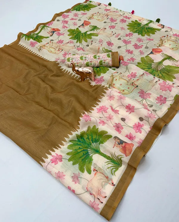 Kalamkari_Patola__Pure_Linen_Saree_And_Batin_Blouse_-_Gajari_Pink