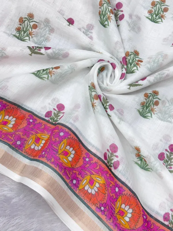 Soft_Linen_Light_Weigth_White_Flower_and_Scenary_Saree_with_Blouse