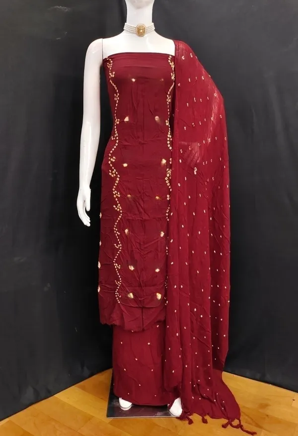 Unstitched_Suit_Dress_Material_|_Mamta_Pure_Rayon_Hand_Bandhej_Bandhani_|_Premium_Unstitched_Suit_Material_For_Her_|_4.50_Meter_Top_&_Bottom_With_2_Meter_Dupatta