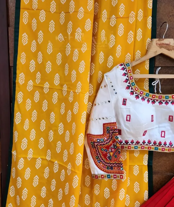 Choli_And_Lehenga_Multi_White_Butter_Silk_Fabric_Dola_Silk_Lehenga_Choli_With_Mirror_Work_And_Attached_Yellow_Dupatta