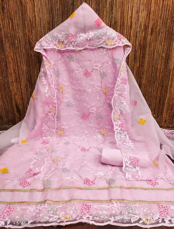 Unstitched_Organza_Silk_Embroidery_Work_Dress_Material_For_Her_With_4.10_Meter_Top_And_Bottom_With_1.50_Meter_Inner_And_2.10_Meter_Dupatta